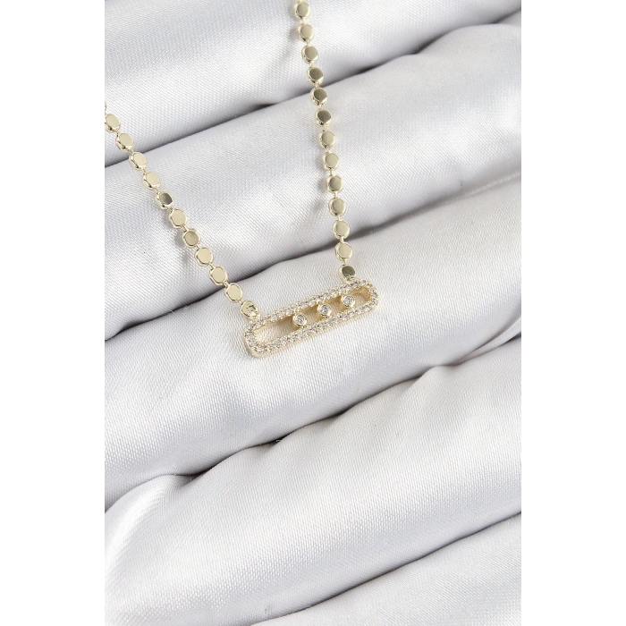 Pirinç Zirkon Taşlı Messika Model Ezme Zincir Gold Renk Kadın Kolye