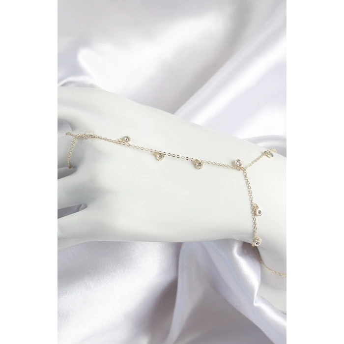 Pirinç Zirkon Taşlı Sallantılı Model Gold Renk Kadın Şahmeran