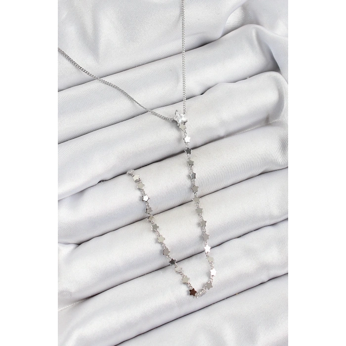 Pirinç Zirkon Taşlı Yıldız Figürlü Y Model Gümüş Renk Kadın Kolye