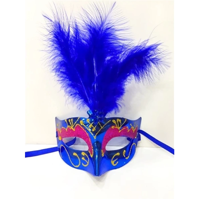 Renkli Tüylü Venedik Parti Maskesi Karışık Renk 12 Adet