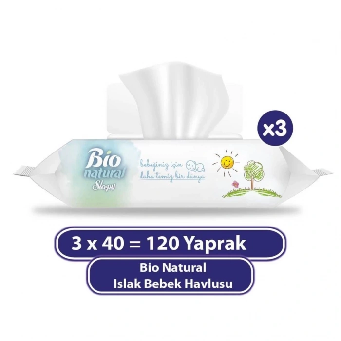 Mey İthalat®   Bio Natural Islak Havlu Mendil 3x40 120 Yaprak