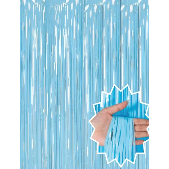 Soft Mavi Püsküllü Kapı Perdesi - Parti, Baby Shower, Sünnet Süsü 1x2 M