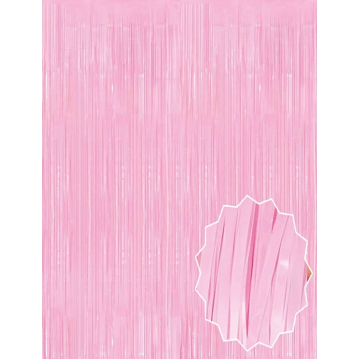 Soft Pembe Püsküllü Kapı Perdesi - Parti, Baby Shower, Cinsiyet Partisi 1x2 M
