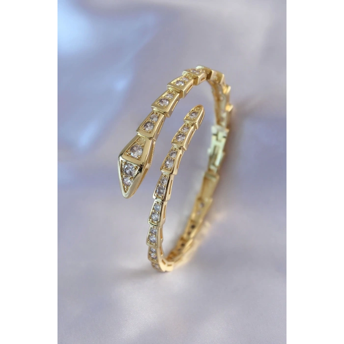 VIP Seri Yılan Model Gold Renk Kadın Kelepçe Bileklik