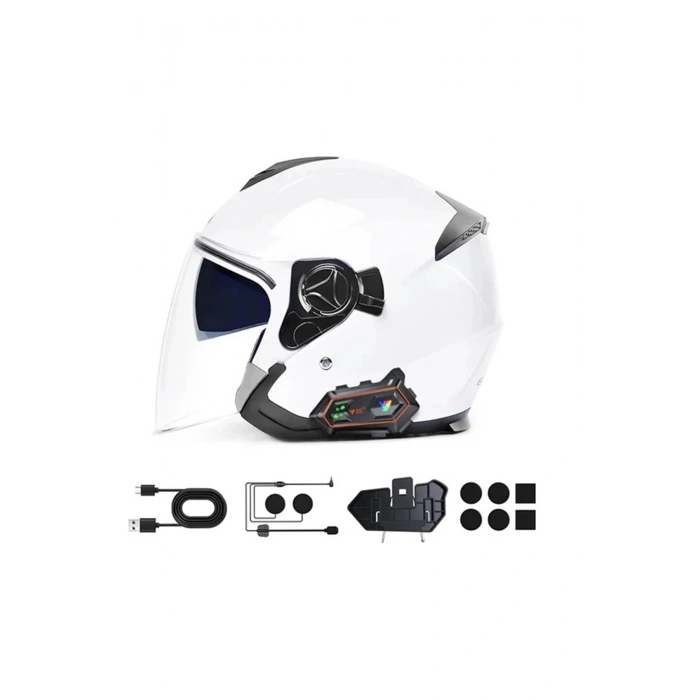 Y20 2x 1000m Telsiz Mesafeli 2 Kişi Bağlantılı Bluetooth Kask Kulaklık Fenerli İntercom