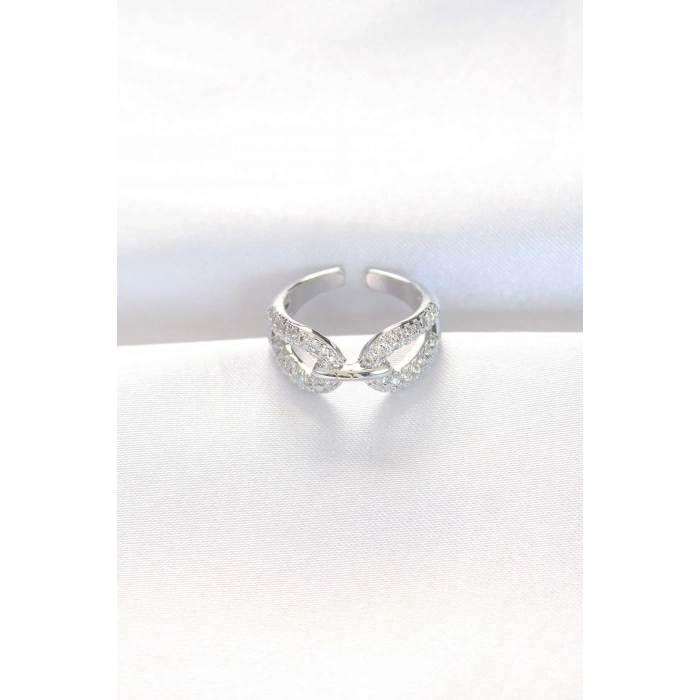 Zirkon Taşlı Silver Renk Ayarlanabilir Yüzük