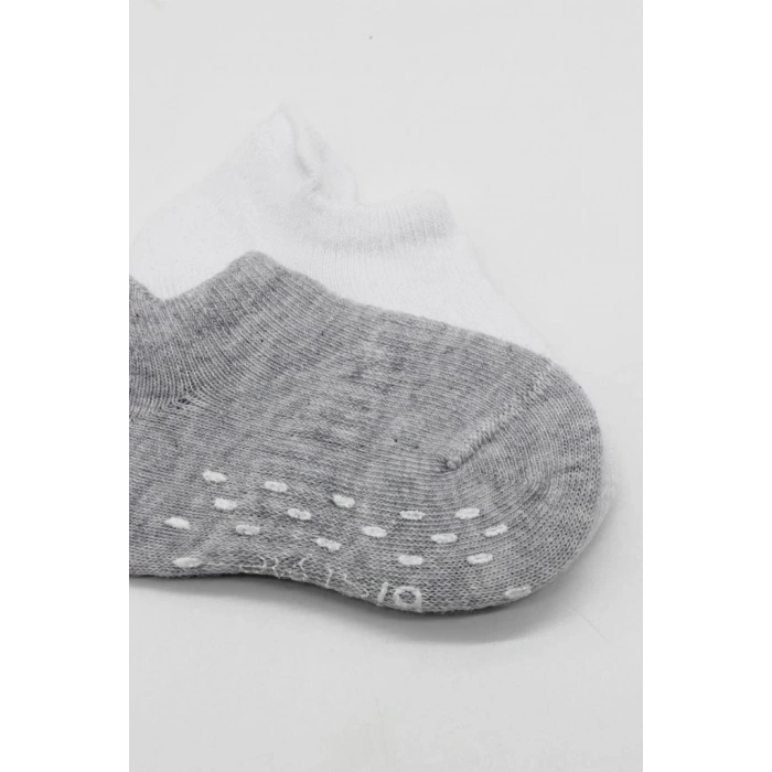 Mey İthalat®   2Li Sneakers Kaymaz Basic Penye Çorap 20103 Gri Beyaz