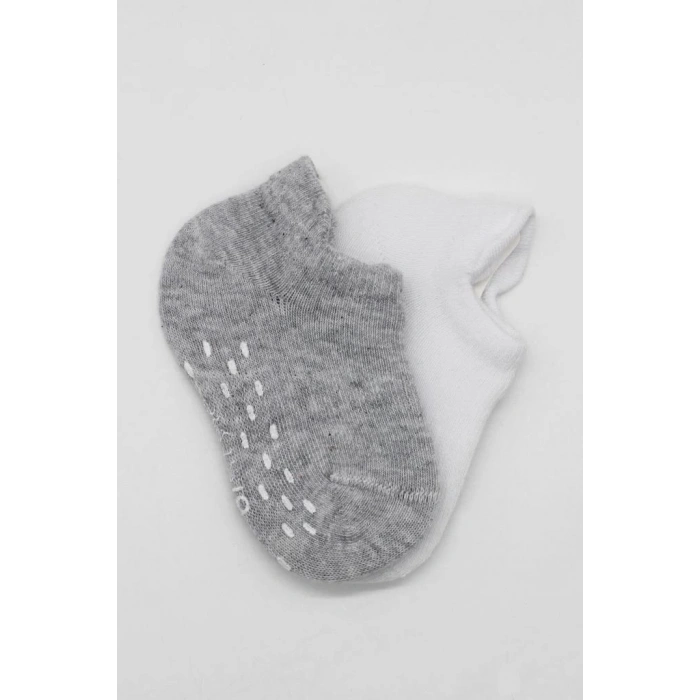 Mey İthalat®   2Li Sneakers Kaymaz Basic Penye Çorap 20103 Gri Beyaz