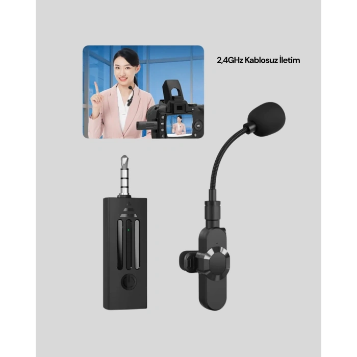 Mey İthalat® Bluetooth 5.2 Kablosuz Mikrofon – 360° Ses Algılama, Gürültü Engelleme, 4 Saat Çalışma