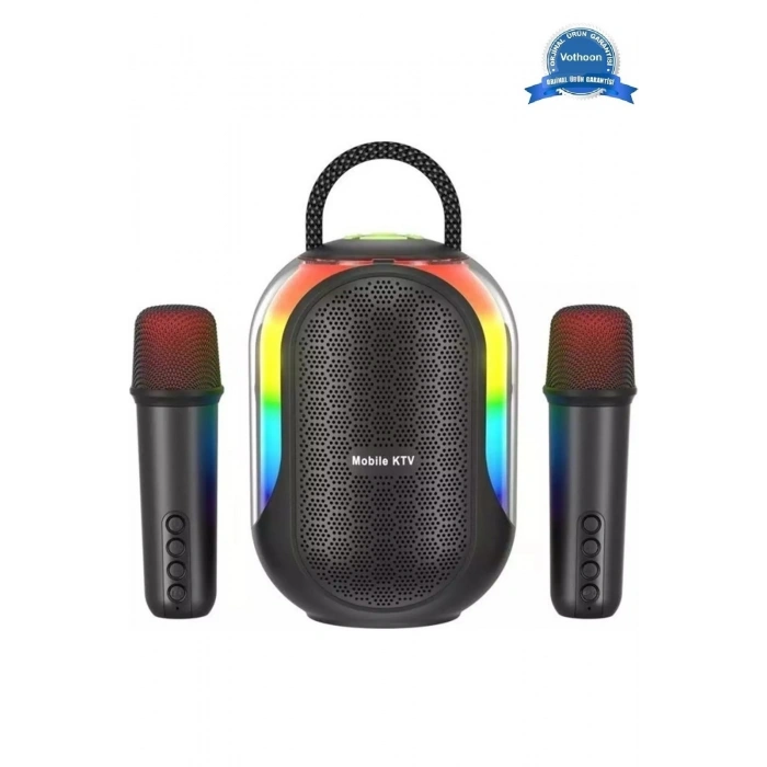 Bluetooth Çift Mikrofonlu Kablosuz Karaoke Rgb Işıklı Yüksek Sesli Müzik 4 Ses Degıstırme