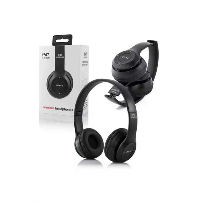 Mey İthalat® Bluetooth Kablosuz Kulaklık Siyah Wireless 5.0 Kulak Üstü Uzun Pil Ömrü