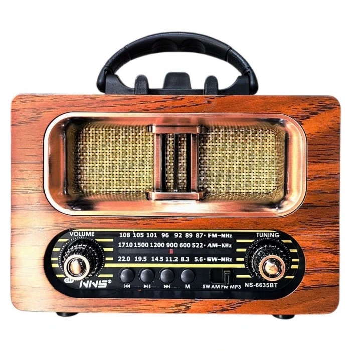 Büyük Boy Retro, Nostaljik, Ahşap Tasarım Bluetooth Hoparlörlü, Şarjlı, Taşınabilir FM/AM Destekli Radyo NS-6635 (5047)