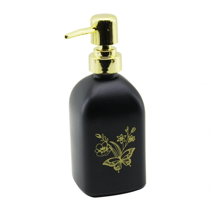 CAM KARE - SİYAH ŞİŞE--SARI KELEBEK-ÇiÇEK DESEN SIVI SABUNLUK 400ML GOLD PLASTİK POMPA (5047)