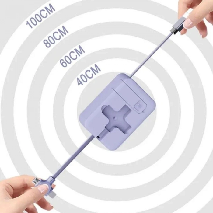 Cep Tipi Telefon Tutuculu Makaralı Uzayıp Kısalabilen 3&apos;ü 1 Arada USB Şarj Kablosu (5047)