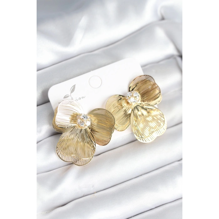 Çiçek Model Gold Renk Pirinç Kadın Küpe