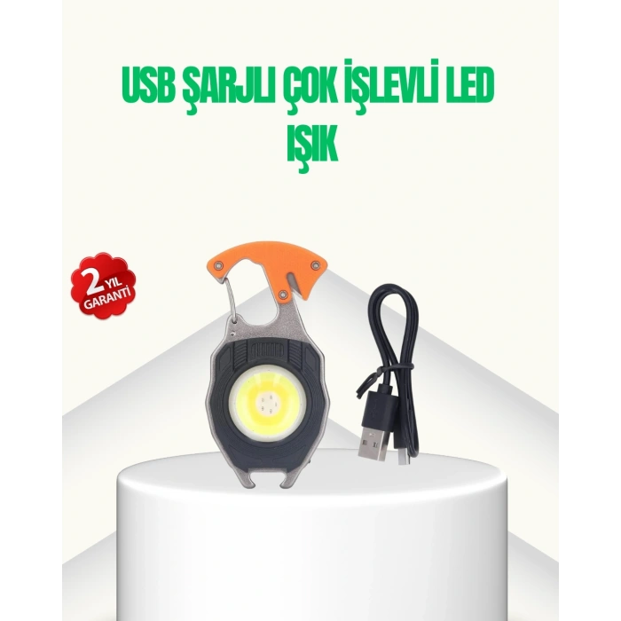 Mey İthalat® Çok İşlevli USB Şarjlı Anahtarlık Fener