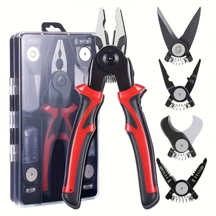 Çok yönlü 5 in 1 pense seti, değiştirilebilir çelik kafa pense kiti ağır hizmet tipi çok amaçlı alet kiti metal sac tel kesme sıyırma sıkma (5047)