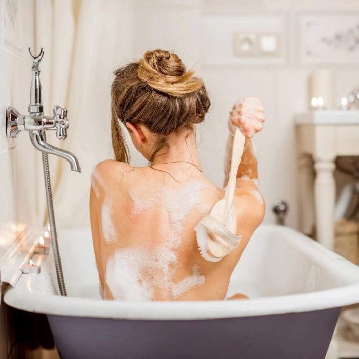 Doğal At Kılı Selülit Karşıtı Sapı Çıkabilen Ahşap Banyo Fırçası (5047)