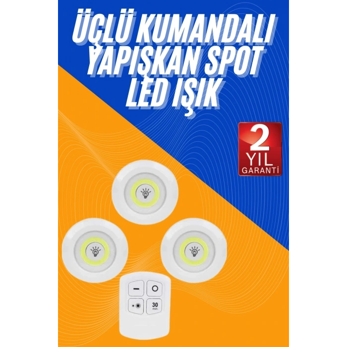 Mey İthalat® Dolap Işığı Mutfak Rafı Işığı Uzaktan Kumandalı 3 Lü Spot Led Lamba