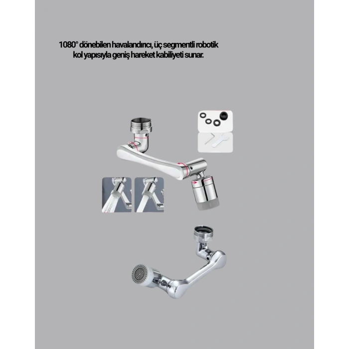 Mey İthalat® Döner Musluk Başlığı Çok Açılı Robotik Kol Su Tasarruflu