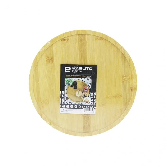 DÖNER TABLALI  AHŞAP BAMBU SUNUM TEPSİSİ - MİNİ SOFRA YUVARLAK=30CM (5047)