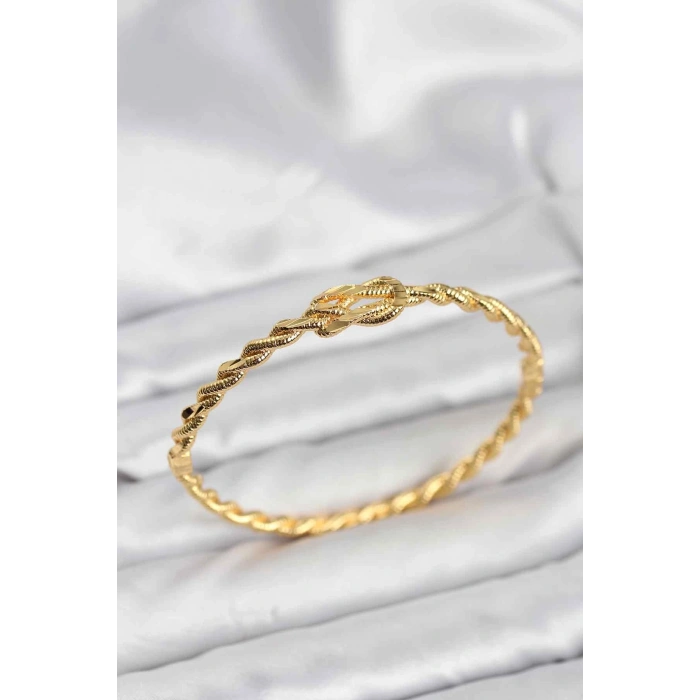 Mey İthalat® Düğüm Model Pirinç Gold Renk Kadın Kelepçe Bileklik