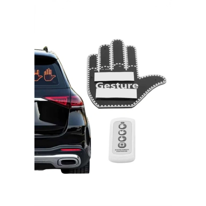 Mey İthalat® El Orta Parmak Led Kumandalı Araç İçi Reflektör Arka Cam El Simgesi