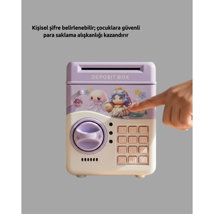 Mey İthalat® Elektronik Şifreli ATM Görünümlü Çocuk Kumbarası Mor