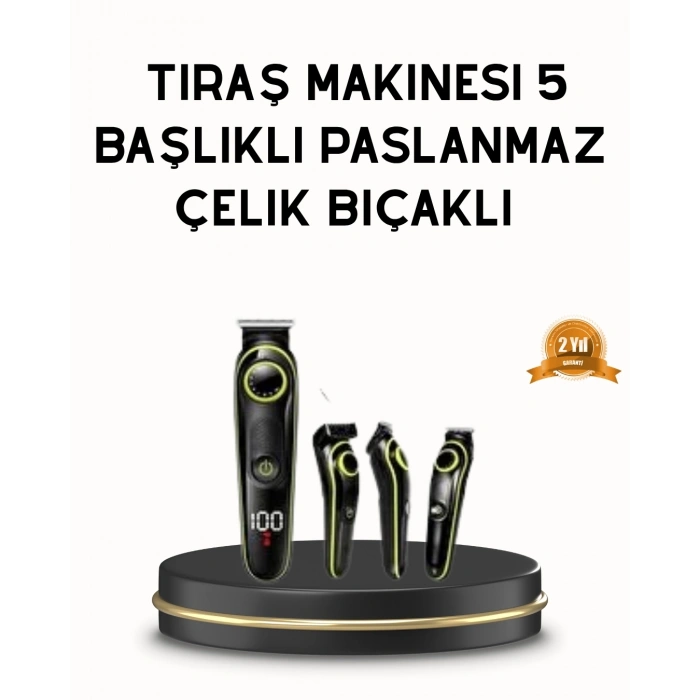 Mey İthalat® Erkek Bakım Seti 5’i 1 Arada Şarjlı Paslanmaz Çelik Başlıklı