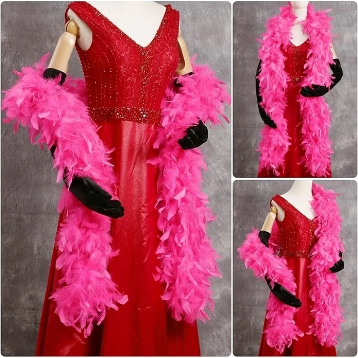 Fuşya Renk Kabarık Kalın Otriş Boa Tüy 6 cm Genişlik 180-200 cm Uzunluk