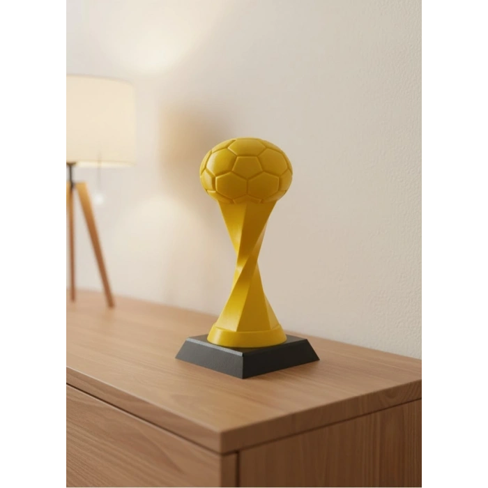 Mey İthalat® Futbol Toplu Sarı Kupa 21cm Masaüstü Dekor Ödül Figürü