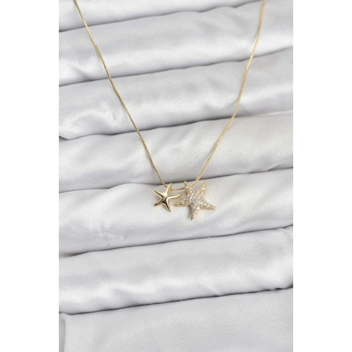 Mey İthalat® Gold Renk Pirinç Minimal Yıldız Model Kadın Kolye