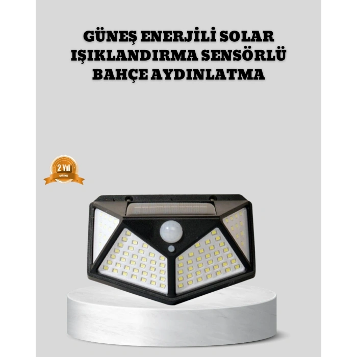 Mey İthalat® Güneş Enerjili Aydınlatma 100 LED Sensörlü Solar Dış Mekan Lamba