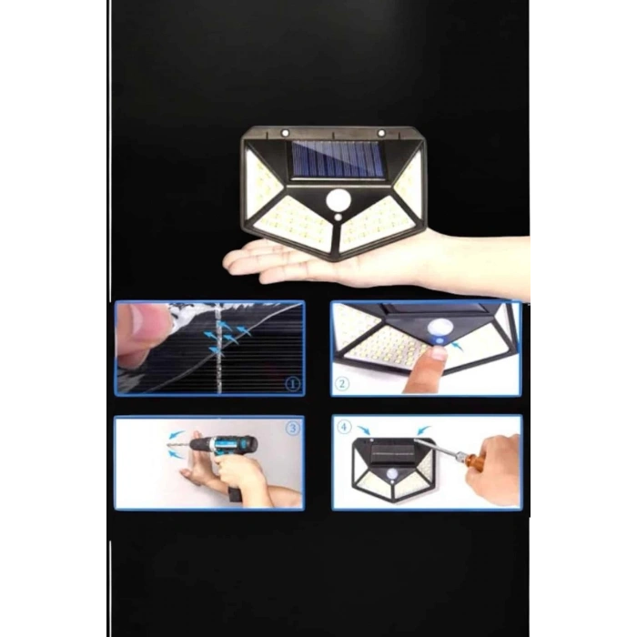 Mey İthalat® Güneş Enerjili Bahçe Aydınlatma Lambası Solar 100 Led Lamba