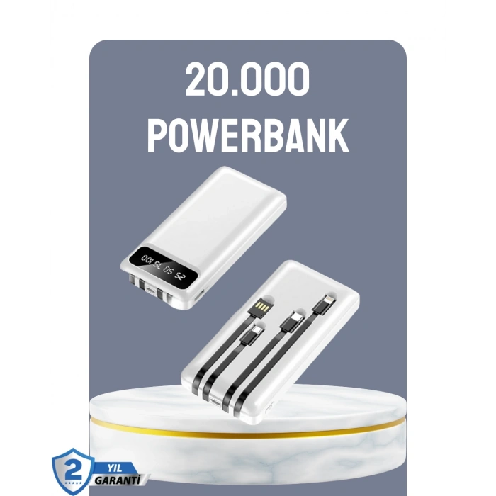 Mey İthalat® Hızlı Şarj Destekli 20.000mAh Powerbank USB Type-C Lightning LCD