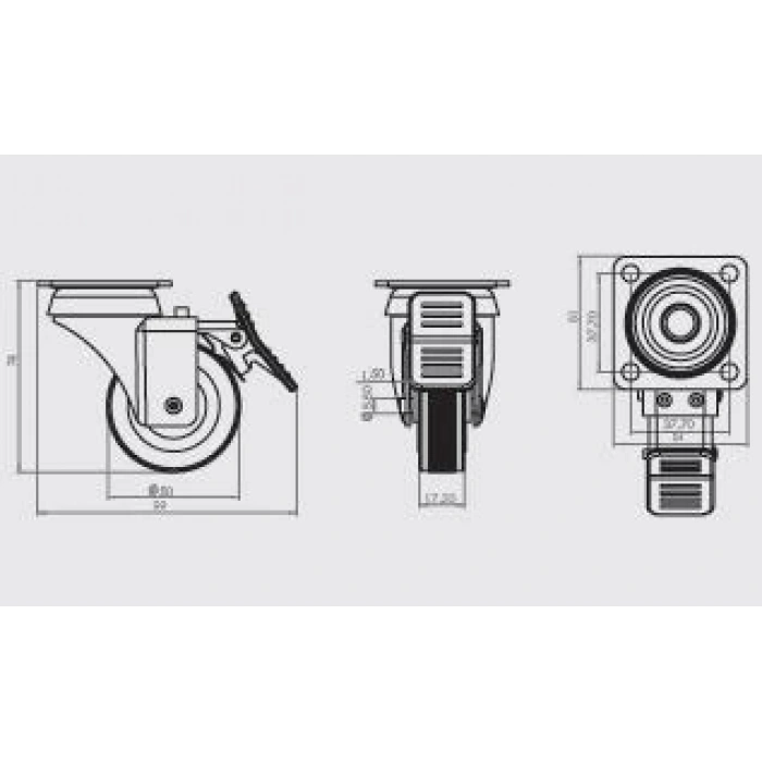 Mey İthalat® HTS 334 50X20 Tablalı Döner Frenli Teker