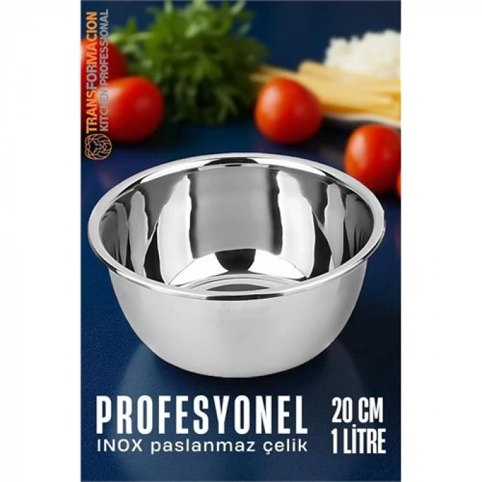 Inox Kase  - 20 Cm 1 Litre Karıştırma Kabı Profesyonel 304 Paslanmaz Çelik 721835