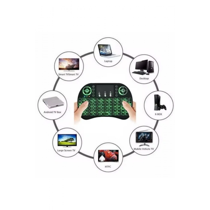 Mey İthalat® Işıklı Kablosuz Mini Klavye ve Dokunmatik Mouse Seti Türkçe Kablosuz
