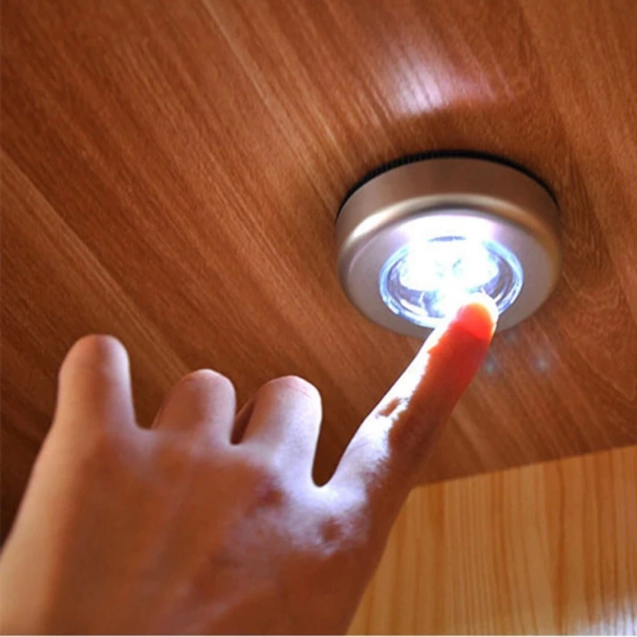 Kablosuz Spot Pilli Dokunmatik Led Lamba 3 Ledli Dolap Lambası (5047)