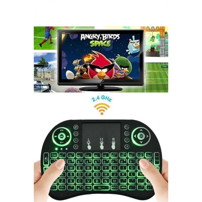 Mey İthalat® Kablosuz Türkçe Q Klavye RGB Işıklı Televizyon Ps3 Dokunmatik Mouse