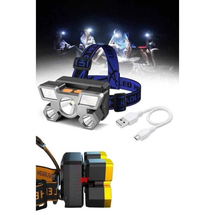 Mey İthalat® Kafa Lambası 800 Lümen 4 Mod Yüksek Işık Flaşörlü Şarjlı Led Lamba