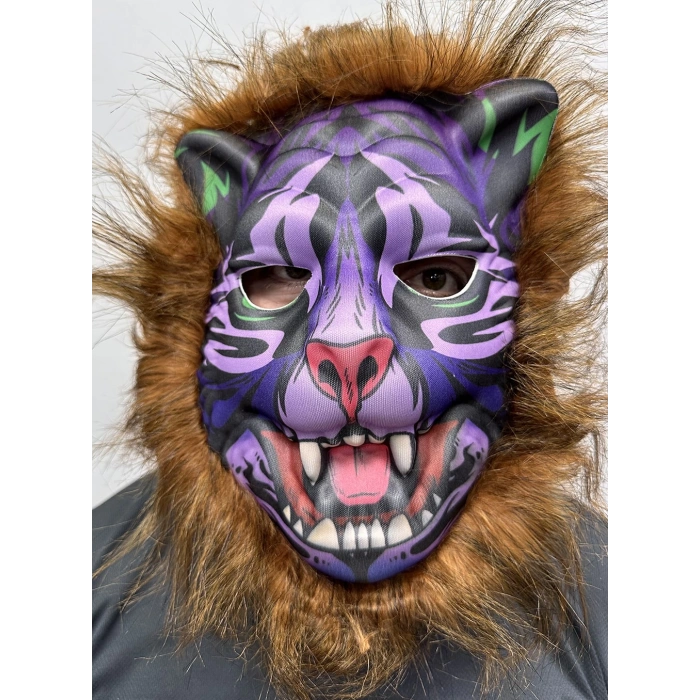 Kahverengi Saçlı Dişli Kurt Maskesi Köpek Maskesi Mega Peluş 16 No (5047)