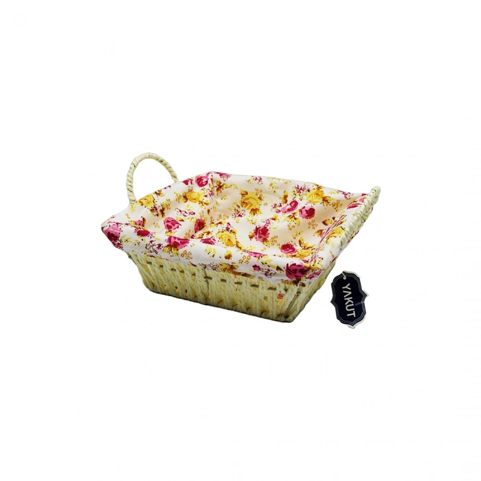 KARE RENKLİ BEZLİ HASIR EKMEK SEPETİ (5047)