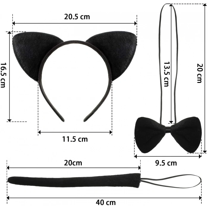 Kedi Kostüm Taç Kuyruk Papyon Seti 1 Adet (5047)