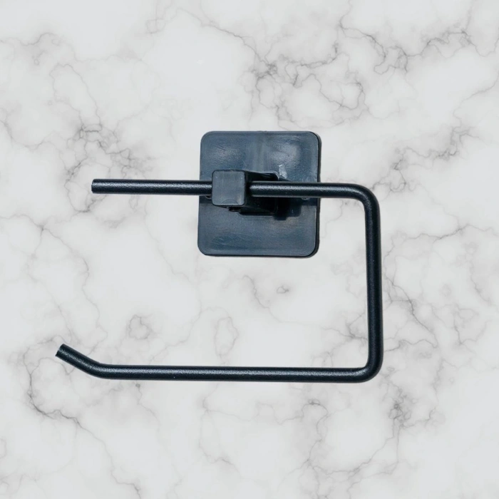 Kendiliğinden Yapışkanlı Siyah Paslanmaz Metal Kapaksız Tuvalet Kağıtlığı Aparatı (5047)