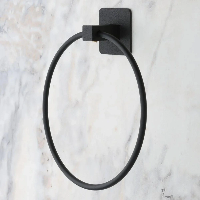 Kendiliğinden Yapışkanlı Siyah Paslanmaz Metal Yuvarlak Havluluk (5047)