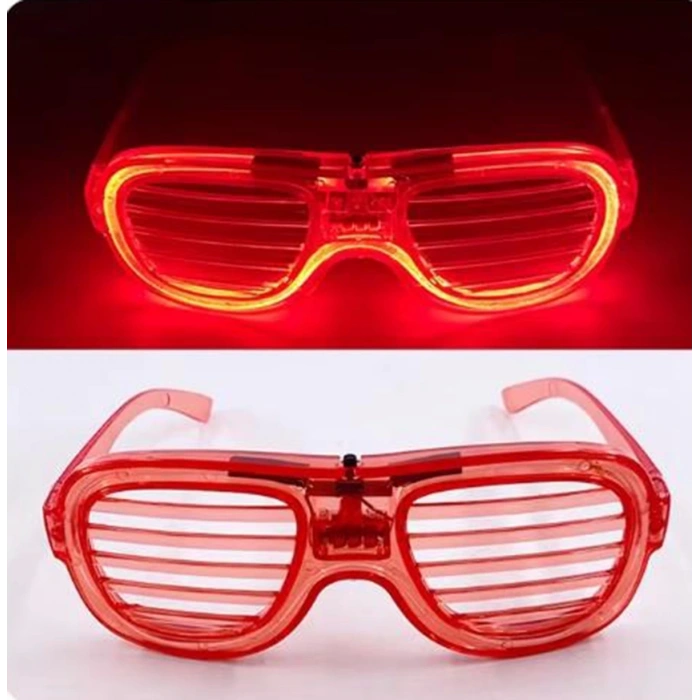 Kırmızı Led Işıklı Parti Gözlüğü - Neon Glow Şerit Gözlük 3 Modlu