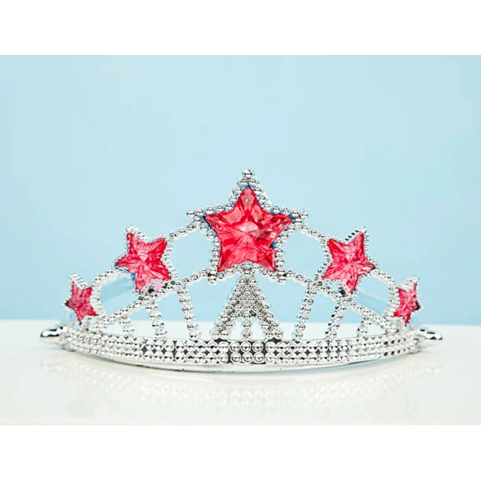 Kırmızı Yıldız Taşlı Plastik Kraliçe Prenses Elsa Tacı Çocuk Boy (5047)
