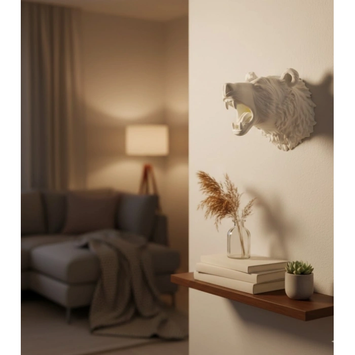Mey İthalat® Krem Ayı Figürü Duvar Süsü Asılabilir Hediyelik Dekoratif 25x19 cm