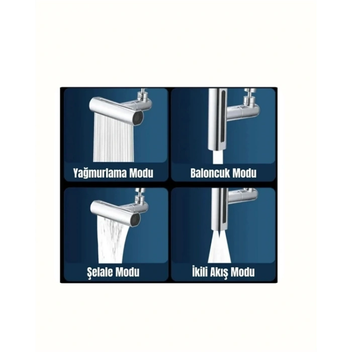 Mey İthalat® Krom Musluk Başlığı | 4ü 1 Arada Su Çıkışı | Kolay Montajlı